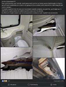 Danni al camper senza TPMS
