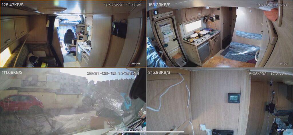 Sistema di sorveglianza camper con quattro telecamere IMOU attive su interno ed esterno