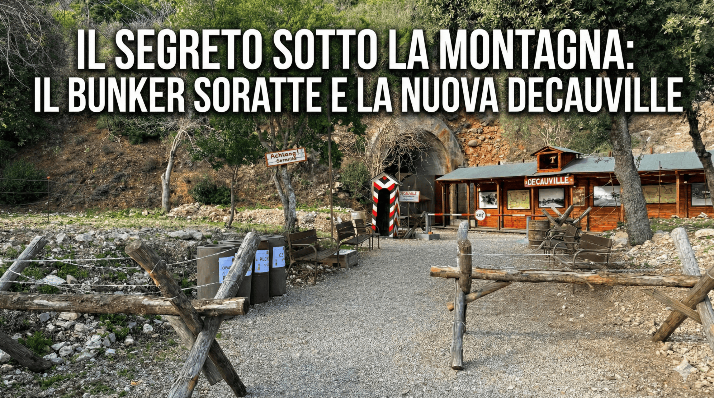 Ingresso del Bunker Soratte a Sant'Oreste con la nuova ferrovia Decauville inaugurata nel 2024, meta ideale per un viaggio in camper vicino Roma.