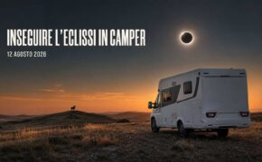 Camper su un altopiano spagnolo al tramonto durante l’eclissi solare del 12 agosto 2026