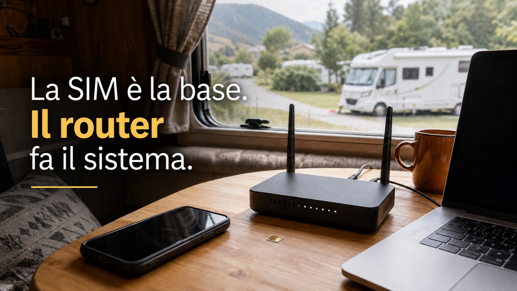 Router con SIM nella dinette di un camper